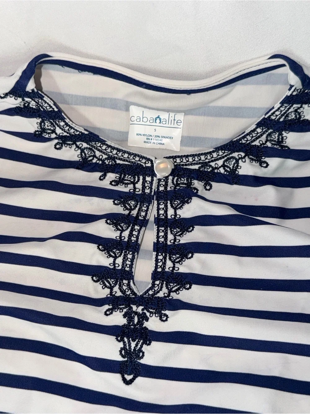 Cabana Life Swim Cover Up UV Protectant Girls Lace-Trim Navy & White Size 5
